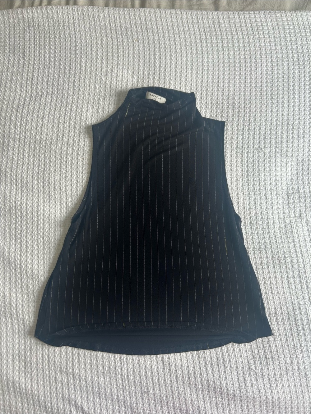 Babaton Black Pinstripe Mock Neck Tank